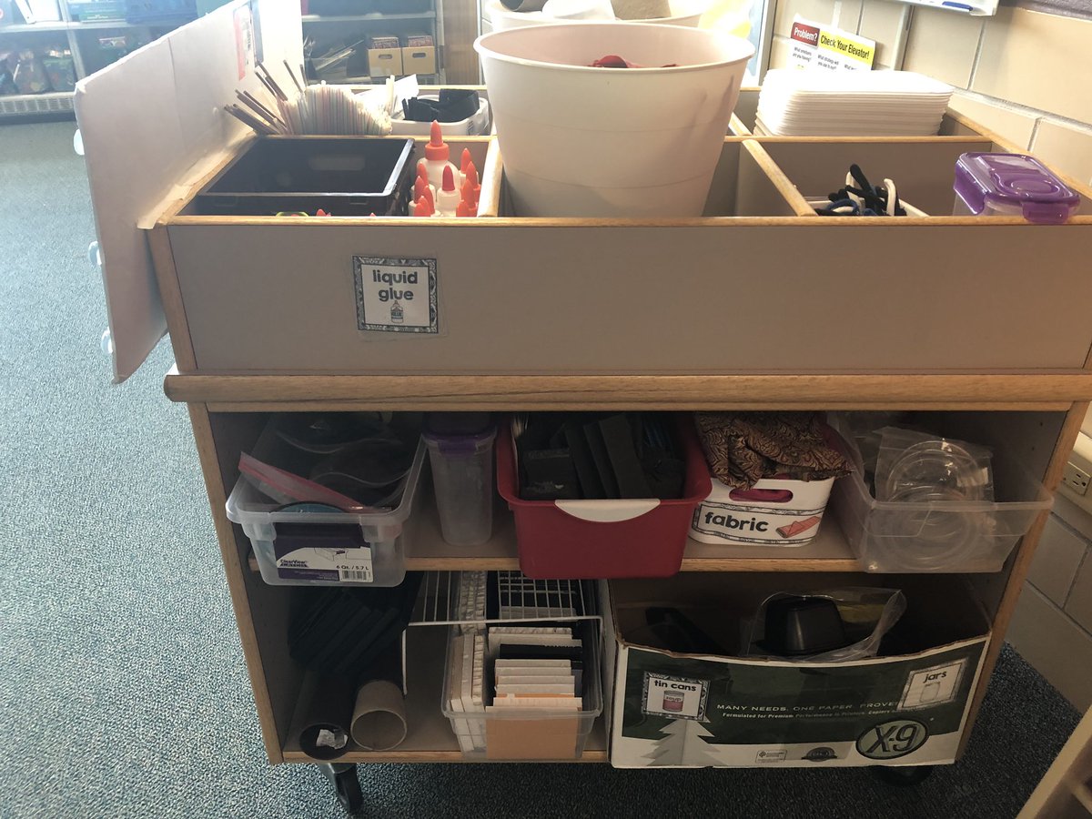 STEMphanieTime's tweet photo. My moveable #MakerSpace is coming along nicely. Just need to finish adding the rest of my labels made by @MsArtastic. My Makerspace sign was created by my last years students. @_makersmovement @Makerspaces_com @dailystem @MakerEduCollect @MakerEdOrg @make #recycling https://t.co/6sTCOYgtKD