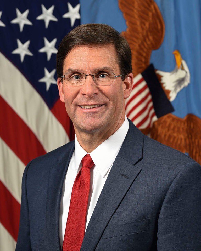 SecArmy's tweet photo. Congratulations to the Honorable Mark D. Esper on his confirmation to serve as the 27th Secretary of Defense. He possesses the right background and skills to successfully lead the Defense Department in an era of Great Power Competition. 🇺🇸 Follow him @EsperDoD. https://t.co/eHxxR06xi0