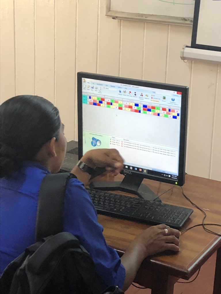 Today’s #Leadership and #Administration class was on timetabling. Personally, I have always loved to ‘put the puzzle together’ and it was exciting to see participants get excited when their timetable came back without an error. #PoGuyana19 @CanTeachersFed
