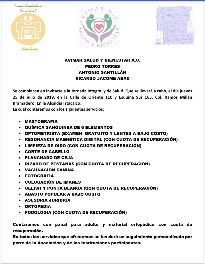 AeoAlta's tweet photo. JORNADA DE SALUD 👨‍⚕️👩‍⚕️
 #AVIMAR @AeoAlta en @IztacalcoAl #ramosmillan este Jueves 25Julio 19 https://t.co/IPjRxu4cB9