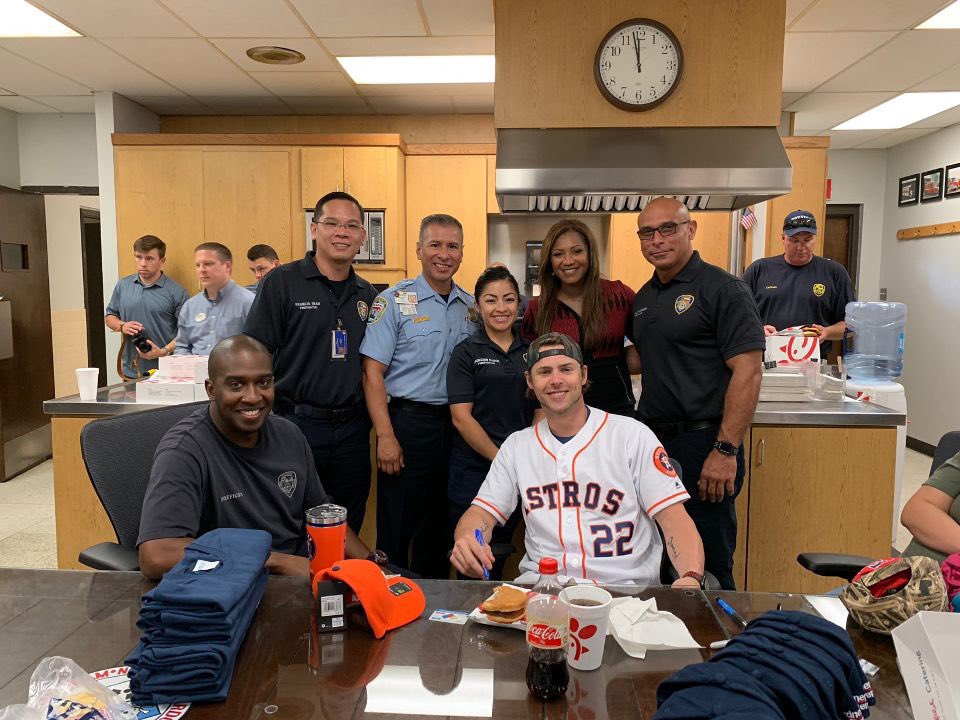 SheldraBrigham's tweet photo. Nice to visit with Josh Reddick at Station 22  for the Astros/ Gardner Denver Adopt-a-Station Program! @HoustonFire https://t.co/ulct2Fj4vZ