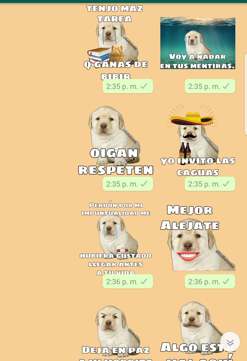 ballolet88's tweet photo. Nuevos Stickers que me an pedido mucho espero y les gusten los estare enviando.
RT Y FAV💛
#FelizMiércoles #perros #stickerswhatsapp #Stickers #MEMES #FraseDelDia https://t.co/EtLPHAnnr5
