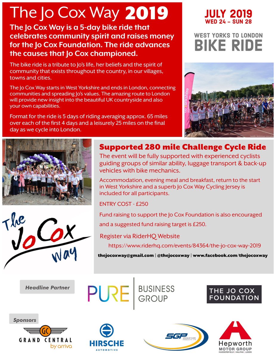 thejocoxway's tweet photo. Today’s the Day!
The @thejocoxway #cyclsts set off  to #London raising funds for @JoCoxFoundation &amp; taking Jo’s journey from her hometown to Parliament. Show your support here ➡️ https://t.co/upOfSBLP4d 

#MoreInCommon https://t.co/sAkw1eClFU