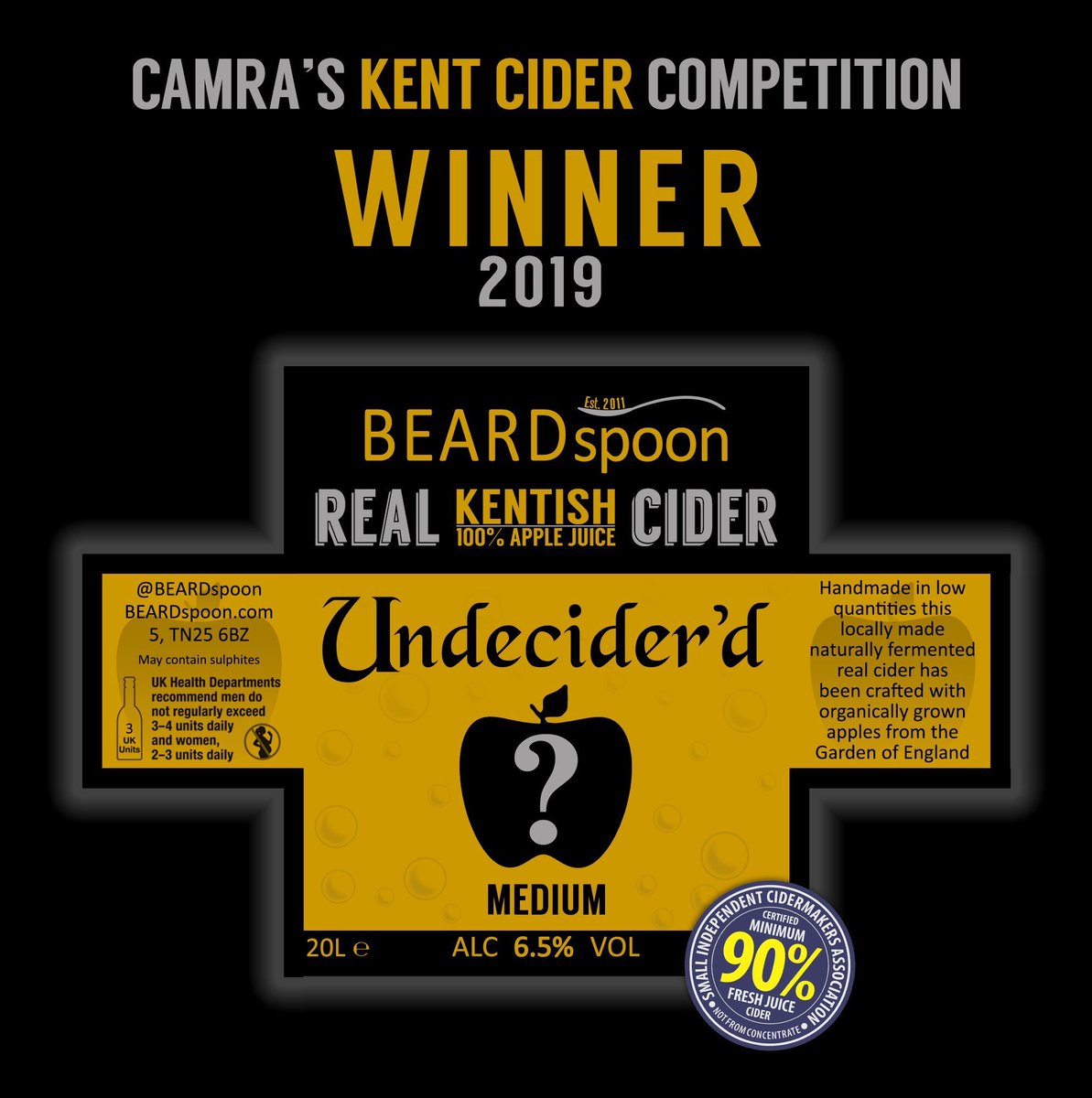 We’ve only gone and won the <a href="/CAMRA_Official/">CAMRA</a> Kent Cider Competition with our very own <a href="/BEARDspoon/">BEARDspoon</a>‘s “Undecider’d”

Some what shocked, surprised and delighted...we didn’t even know it was happening!
To win outright over all the other brilliant Kentish #realcider makers is amazing.