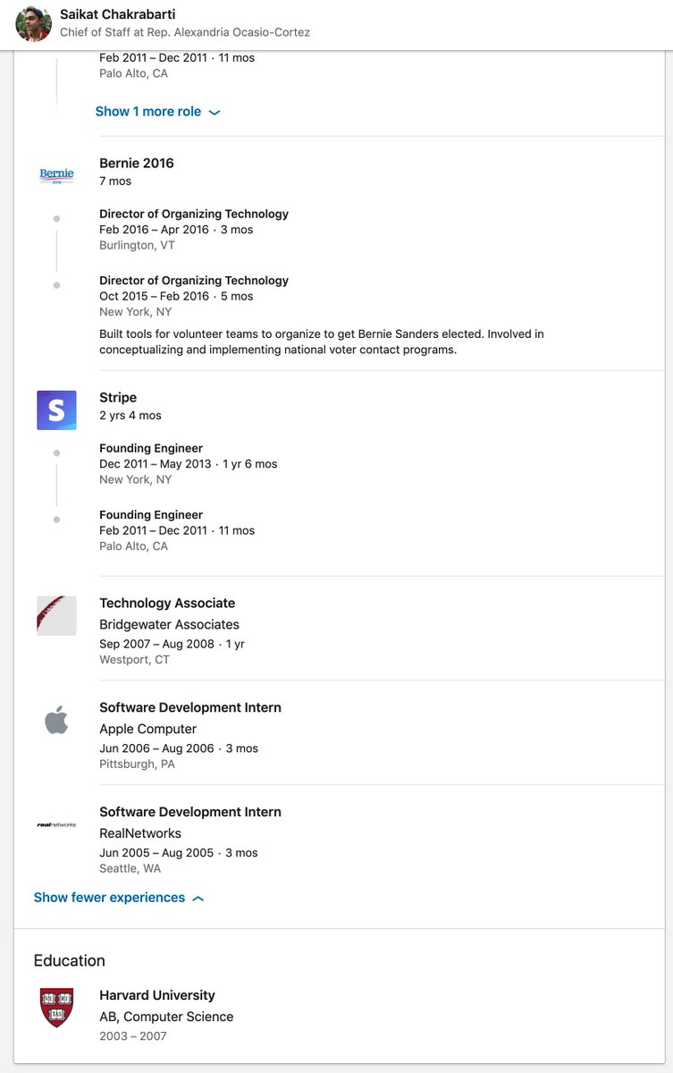  @saikatc Saikat Chakrabarti: Stripe Founding Engineer  AOC Chief of Staff