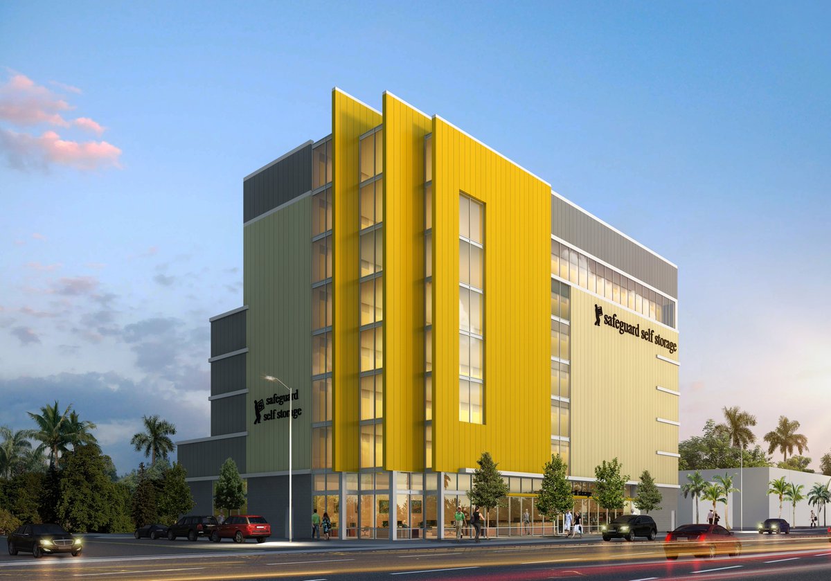 Thrilled to share one of our newest Safeguard #SelfStorage buildings! Inspired by Miami's #ArtDeco #architecture, we integrated the fin expression onto the exterior. We also designed this 8-story, Miami, Florida high rise to align with the state's stringent hurricane codes.