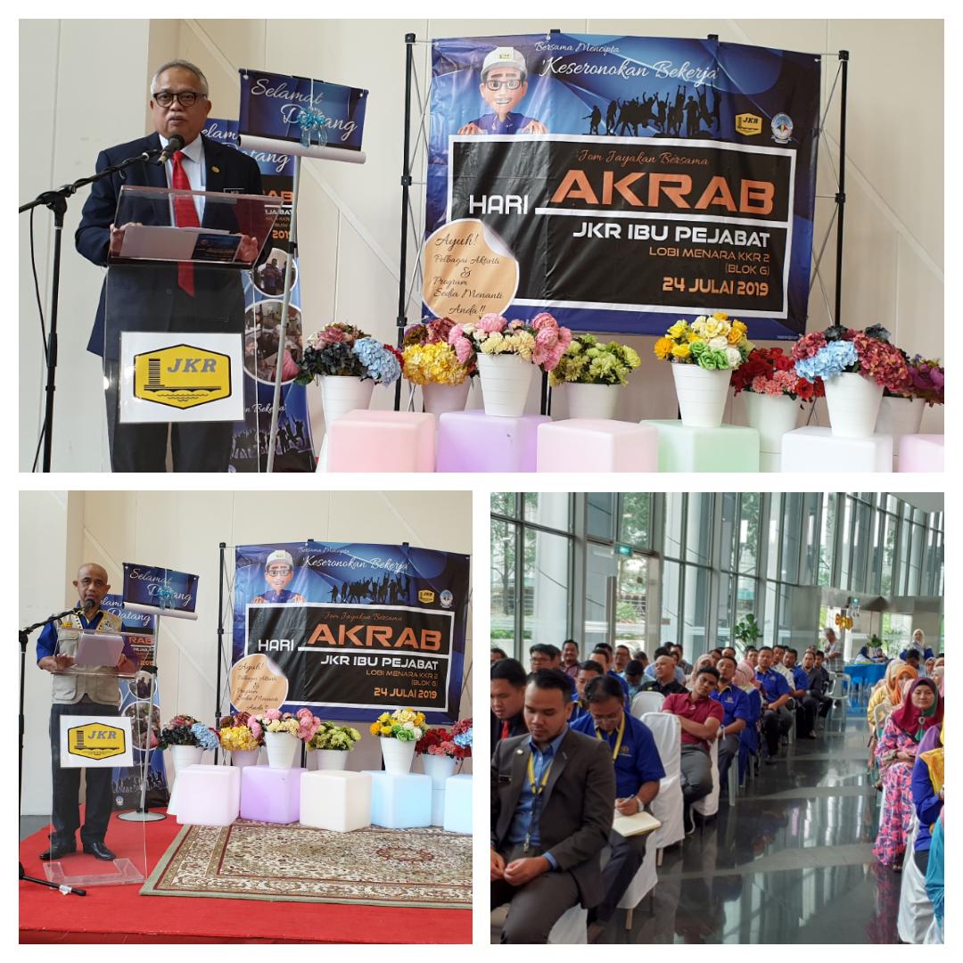 Hari terbuka AKRAB JKR M'sia dirasmi oleh YBhg Dato Dr Meor Abdul Aziz, KPKR. Tema "Bersama Mencipta Keseronokan Bekerja" telah dipilih. Lebih 150 pegawai JKR telah ditauliah sbg Ahli AKRAB

<a href="/baru_bian/">Baru Bian</a>
<a href="/HjAnuarTahir/">Hj Anuar Tahir</a> 
<a href="/KsuMoworks/">KSU_MOWorks</a> 
@kpkrjkr 
<a href="/arkamaluddin/">Kamaluddin Abdul Rashid</a> 
<a href="/massie6208/">Rararara</a>