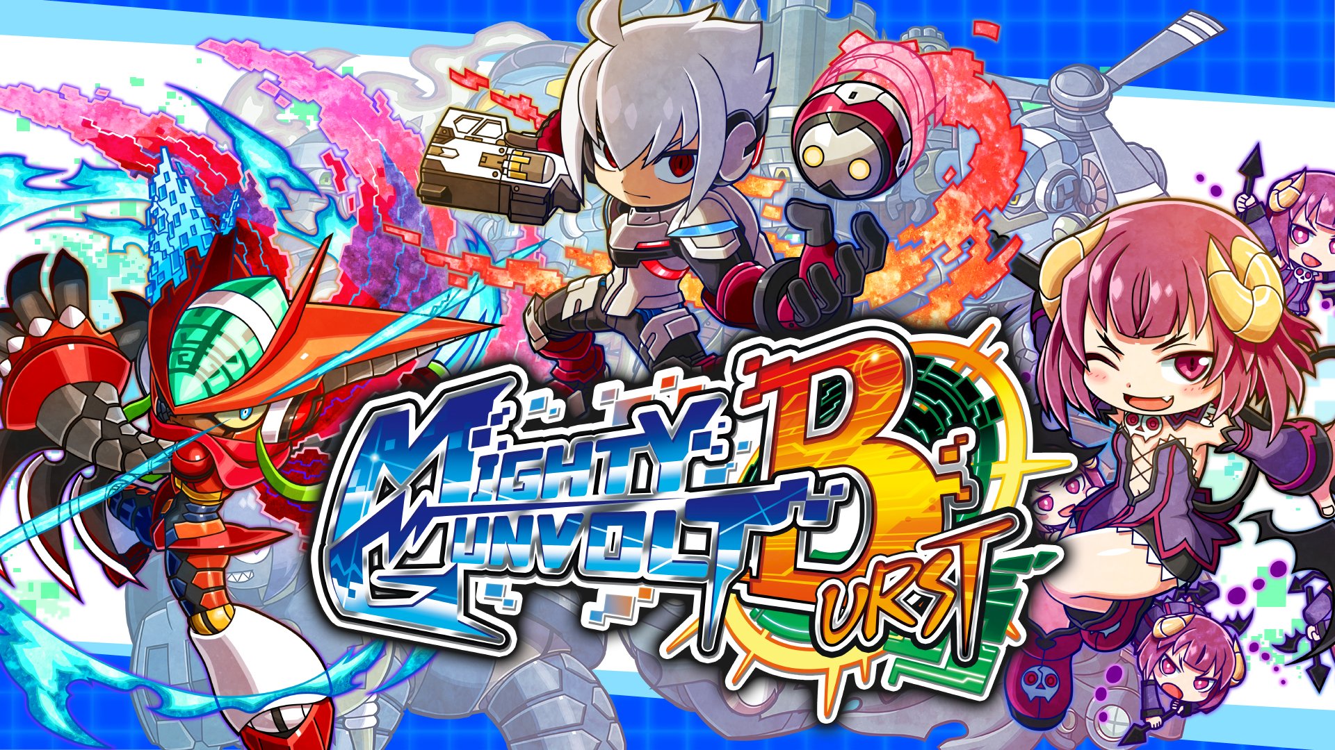 INTI CREATES on "Mighty Gunvolt Burst has more characters than just Gunvolt, Ekoro, Beck! can also play as their arch rivals! Take control of of Copen (Gunvolt series), Kurona (