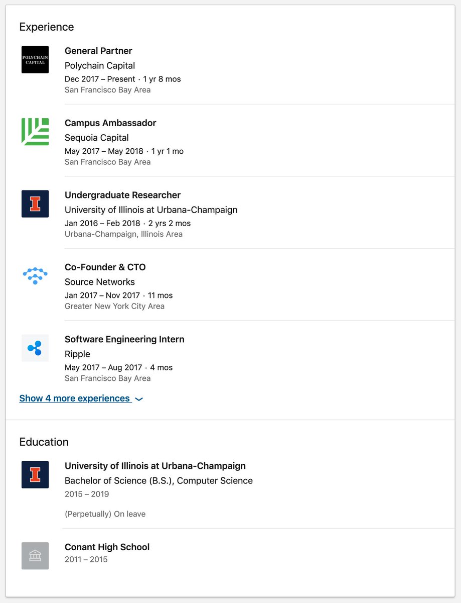  @niraj Niraj Pant: 21. Engineering Intern at Ripple, Lookout, Skycatch, ShipBob  GP at Polychain CapitalSchool: UIUC (dropout)