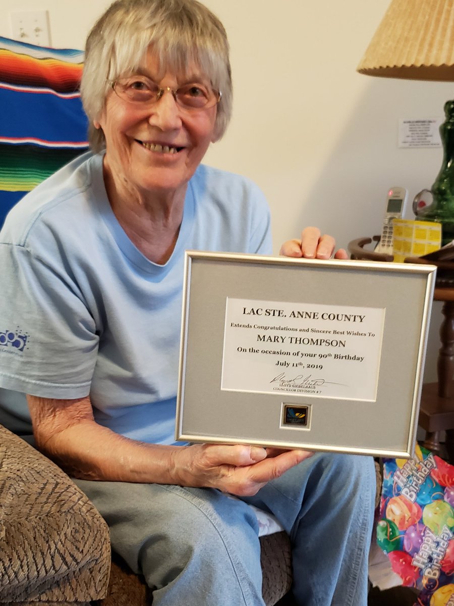 Thanks <a href="/lsacounty/">Lac Ste Anne County</a> councillor Lloyd Giebelhaus for honouring long time resident with this certificate on her 90th Birthday!
