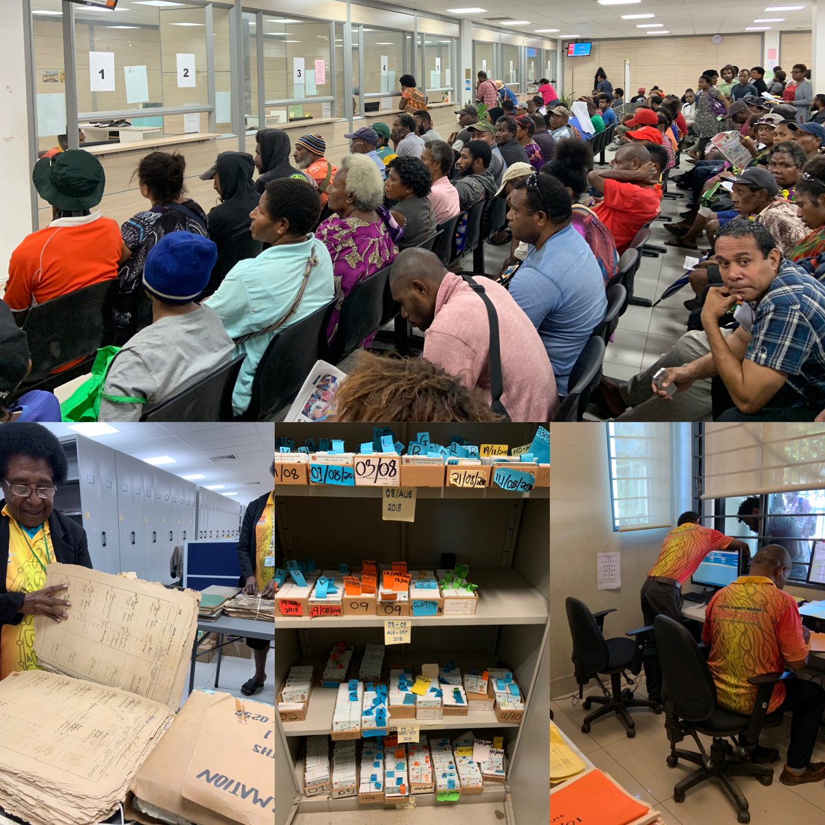 Visiting #ID and #CRVS sites in #PNG. 130 people wait to collect their #birthcertificate and #IDcard. A few records from 1892 but most events today not registered with v. low registration of children and almost no death registration. How will ID cards be cancelled for the dead?