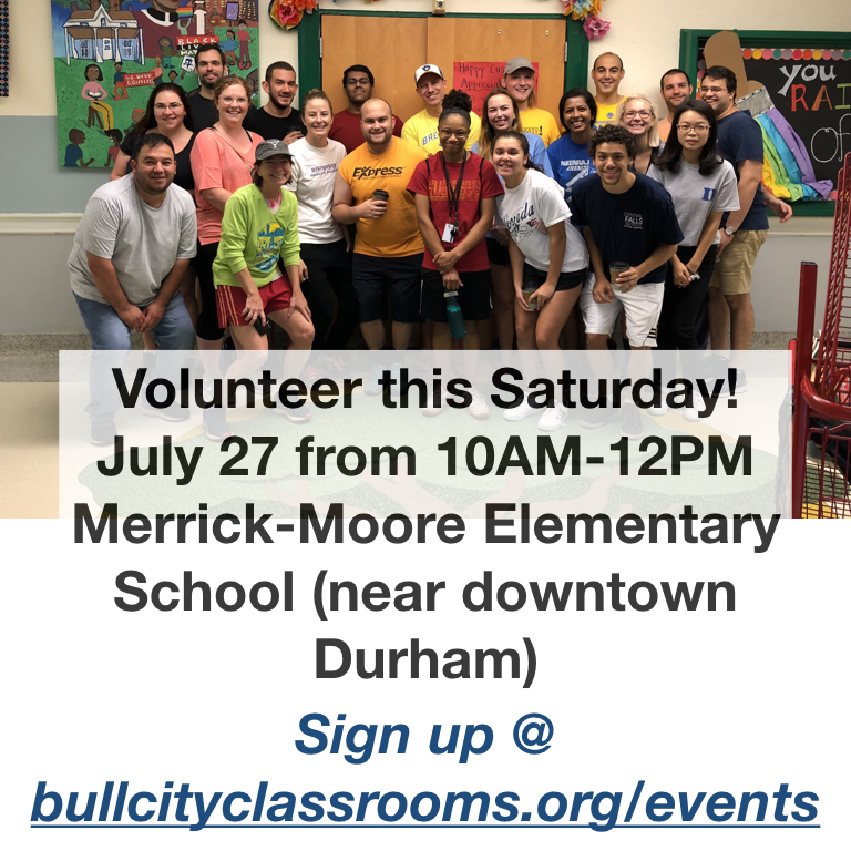 BullClassrooms's tweet image. Sign up today at bullcityclassrooms.org/events!