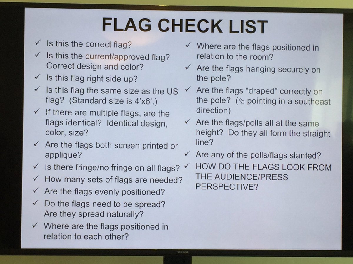 lizzie_king's tweet image. Thx to @KimStarfield for a quick and easy flag checklist to get it right ✔️ #PDIPOA #protocolforum #takeaway
