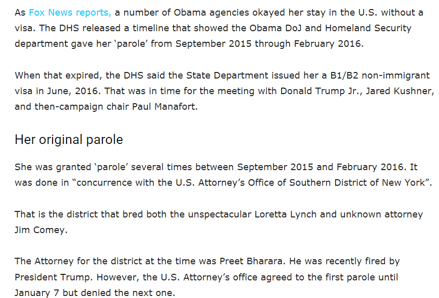 Freelassie's tweet image. #Veselnitskaya
#Oadmin
&quot;.. number of Obama agencies okayed her stay in the U.S. without a visa. The DHS released a timeline that showed the Obama DoJ and Homeland Security department gave her ‘parole’ from September 2015 through February 2016&quot;