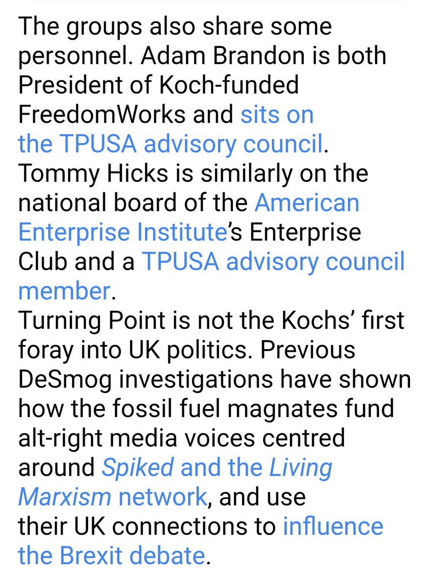 David Koch is one of the Koch brothers who have influenced British politics by funding organisations like Turning Point which links to John Mappin, Spiked and Living Marxism. Barbara Hewson writes for Spiked and was a LM member.  https://truepublica.org.uk/united-kingdom/meet-the-climate-science-denying-fossil-fuel-funded-us-student-group-coming-to-a-uk-campus-near-you/ https://en.m.wikipedia.org/wiki/Political_activities_of_the_Koch_brothers