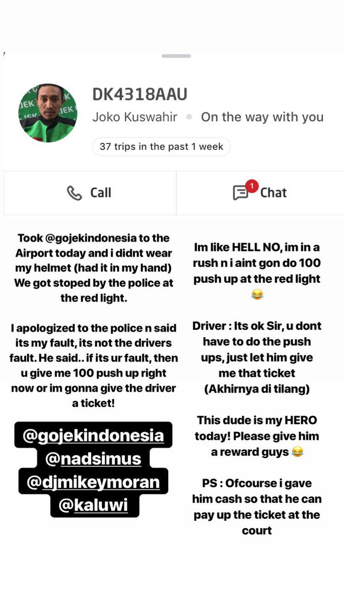 This driver is my HERO today. Please give him a reward 🙏🏽😊 

<a href="/gojekindonesia/">Gojek Indonesia</a> @djmikeymoran <a href="/kaluwi/">Kevin Aluwi</a>