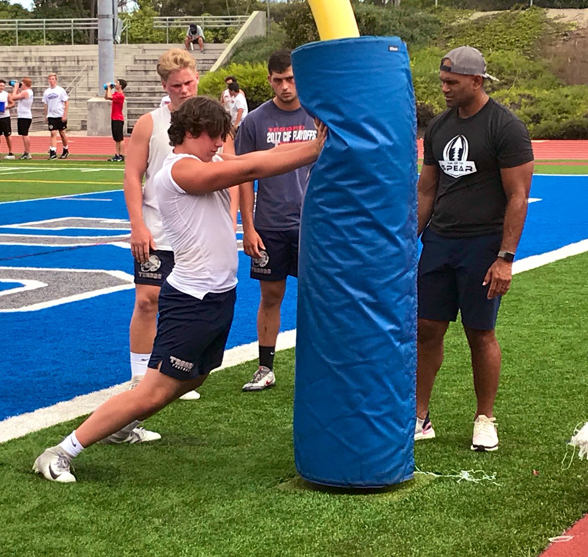 TesoroFootball's tweet photo. Great day for some of our Tesoro linemen at Tip of the Spear Camp in San Diego. Titans filled up entire Final 4 of the competition with Broc Arnold, Jason Baum, Ethan Hurst, and Justin Williams.  No lineman outing truly complete without out a stop at Golden Corral. #BeGreatNow https://t.co/TY0LO3yRMB