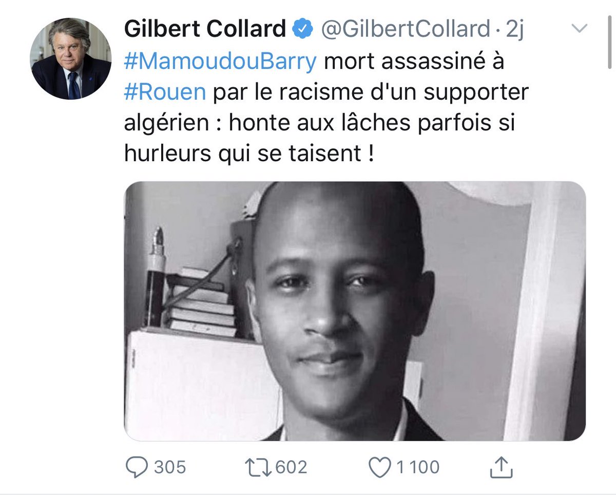 widadk's tweet photo. L’auteur du meurtre odieux de Mamoudou Barry n’est ni Algérien, ni Turc, il est Français, Normand, il s’appelle Damien, et aucun de ces tweets n’a été supprimé. https://t.co/Bk0cqddhWh