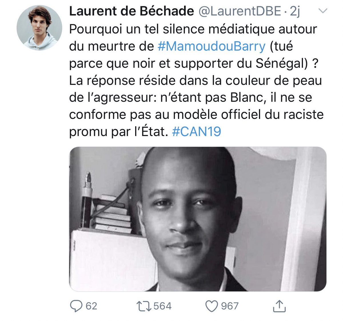 widadk's tweet photo. L’auteur du meurtre odieux de Mamoudou Barry n’est ni Algérien, ni Turc, il est Français, Normand, il s’appelle Damien, et aucun de ces tweets n’a été supprimé. https://t.co/Bk0cqddhWh