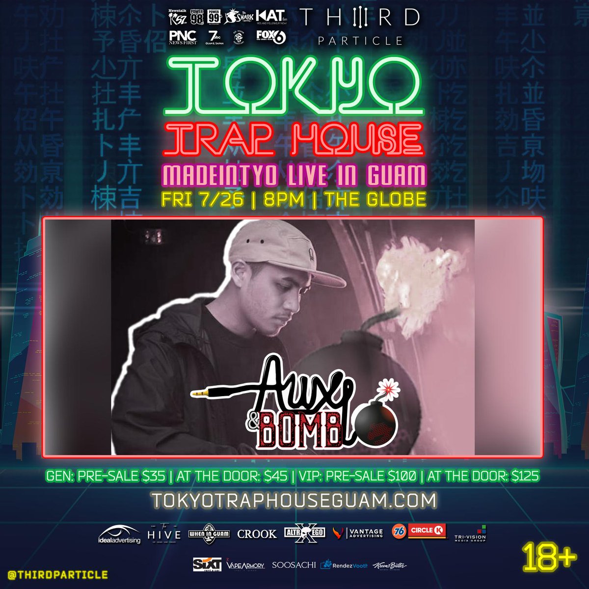 thirdparticle's tweet photo. We got duo act Awxandbomb performing! It is Awxchords new project and you get to see it first Friday July 26 at the Globe with our headliner MadeinTYO. Tickets are selling fast so buy yours now! #madeintyo #thirdparticle #guam #wheninguam #music #tokyotraphouse https://t.co/DfGAjp86Os