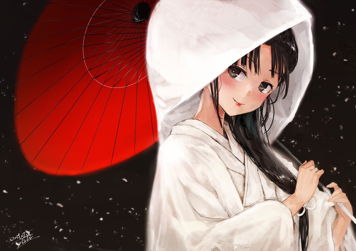 shouhou (kancolle) 1girl wataboushi uchikake umbrella japanese clothes solo long hair  illustration images