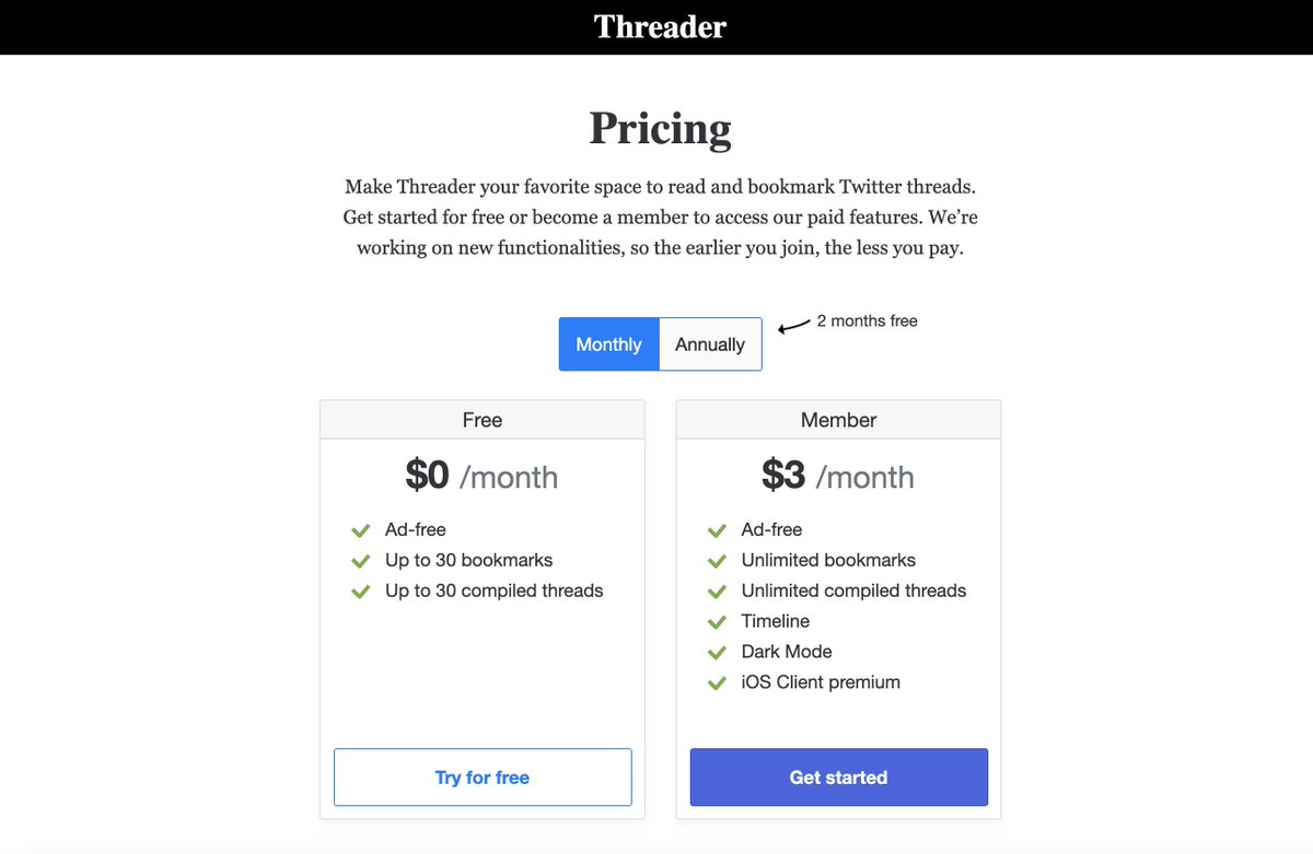  Become premium to access our paid features:  https://threader.app/pricing .This is also a way to support our work as indie entrepreneurs (we are not backed by any VC).