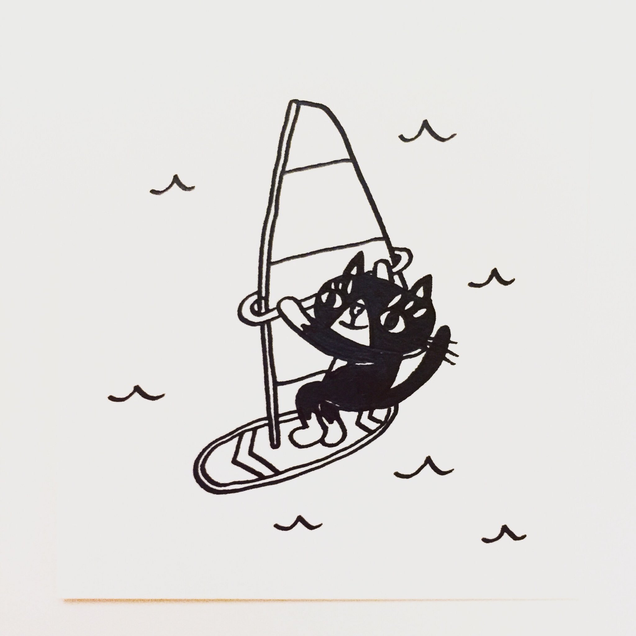 肌子 Na Twitteru 今日のイラストはコレ ｪ ウインドサーフィンをする猫 イラスト 猫 ネコ ねこ オリジナル ペン画 アナログ画 ハチワレ猫 T Co Yjdh3mipbp Twitter