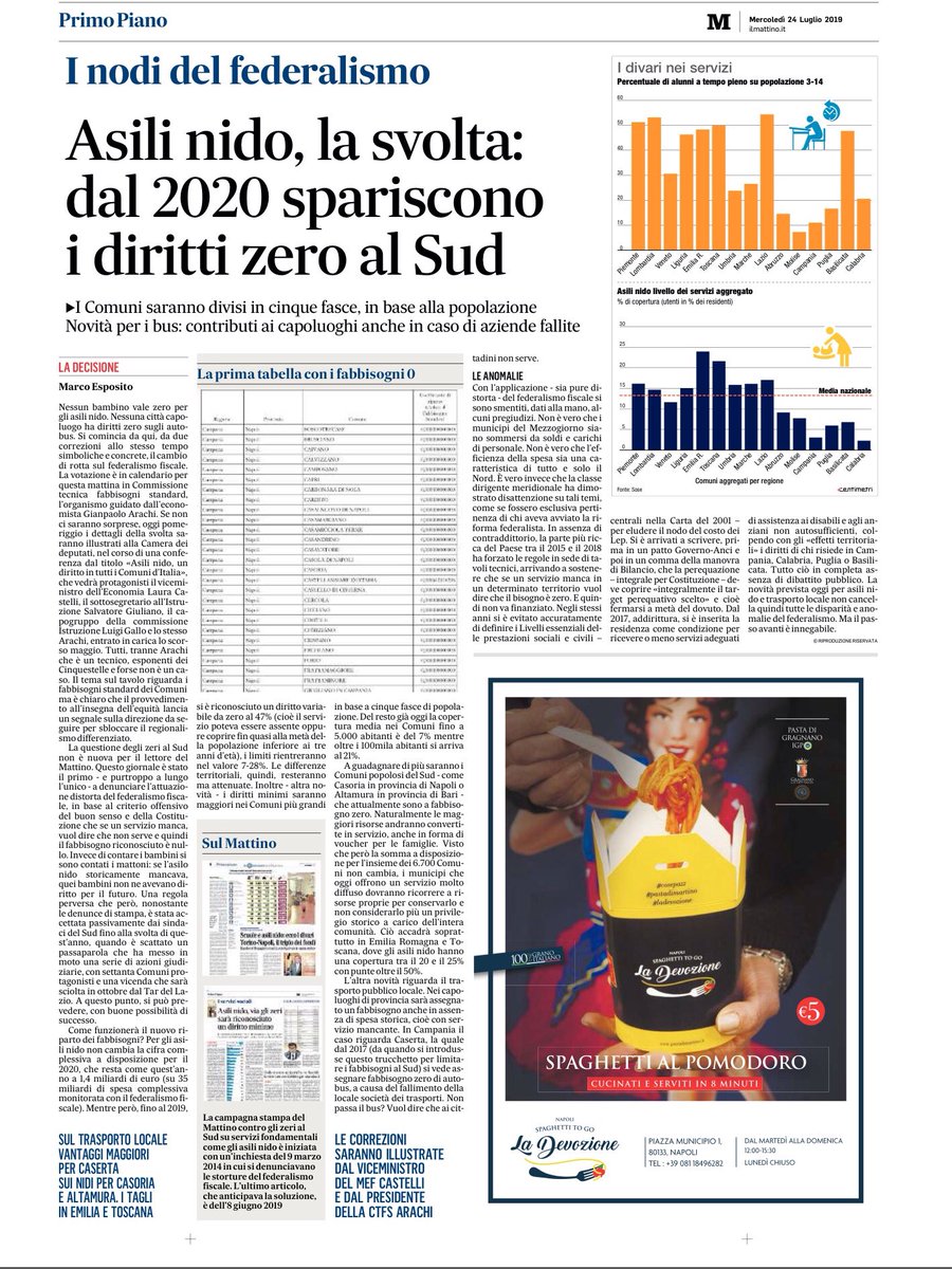 Intanto, sará un po' meno sperequata la ripartizione dei finanziamenti per i servizi dei comuni.
Il merito è della campagna di informazione condotta da 5 anni dal giornalista del Mattino ⁦@MeMeEsposito⁩, con competenza e determinazione, nella "disattenzione" della politica