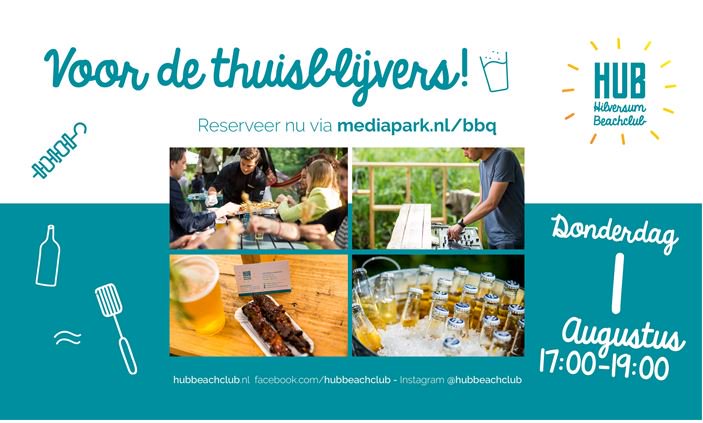 Speciaal voor de thuisblijvers gaat op donderdag 1 augustus (tussen 17.00 uur en 19.00 uur) de BBQ aan bij HUB Beachclub! Geef je snel op via mediapark.nl/bbq en geniet! #mediaparkhsum #hubbeachclub #bbq #happyhour