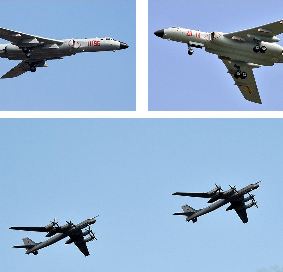 Chinese H-6Ks and Russian Tupolev Tu-95MS.