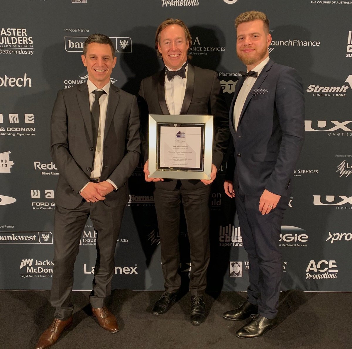 Dual honours for Pindan at 2019 MBA Excellence in Construction Awards! Best Aged Care Building ($10-$20m) for Koh I Noor Contemporary Care and Best Retail Building ($5-$10m) for Wanneroo Shopping Centre
bit.ly/PindanNewsArti…
#construction #awards #agedcare #retail <a href="/MBAWA_News/">Master Builders WA</a>