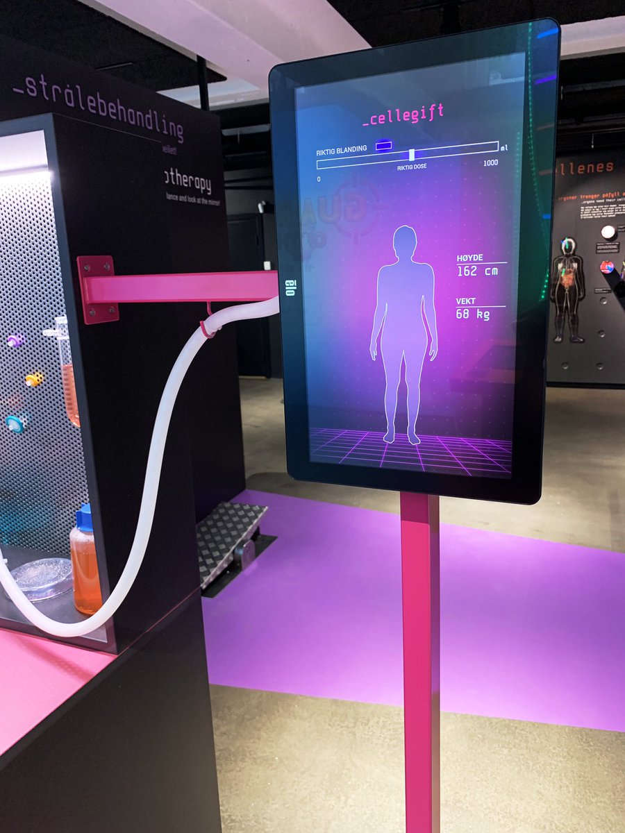 Logicint's tweet photo. In this #interactiveinstallation we delivered for #kreftforeningsvitensenter you mix the correct medicine for the patient, according to height and weight! (The medicine affects cells that divide very fast.) #logicinteractive #chemotherapy #cellegift https://t.co/4RqVHejEnW