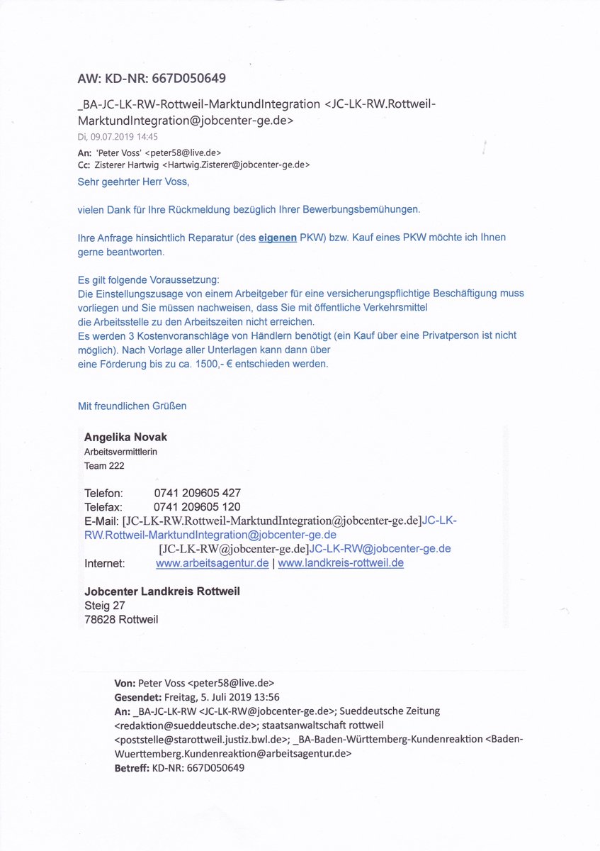 PeterGnter's tweet photo. @Bundesagentur jede Umzugsbereitschaft wird so vom Jobcenter in D-78628 Rottweil massiv verhindert. Und jeder Versuch eine Arbeitsstelle zu bekommen ist von diesem Wohnort mit den öffentlichen Verkehrsverbindungen nicht realisierbar. https://t.co/Rb1DOnMyJt