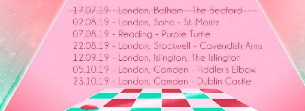 Gig dates! Message us for details if interested 🤘

#liverock #bbcintrosouth #newmusic #rockandroll #gigdates #londonlive #stmoritz #purpleturtle  #cavendishadms #theislington #fidlerselbow #dublincastle