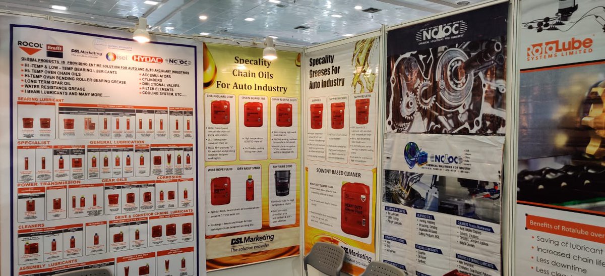 DslPvt's tweet photo. DSL recently exhibited at Automotive Engineering Show Chennai . 
On display at our exhibition were specialty greases and oils, chain oil lubricator , process cleaners , rust preventive etc.
#paintcompatiblechainoil #specialtychemicals #greases #chainoil  #rotalube #rocol #ncoc https://t.co/5oPbT916wS