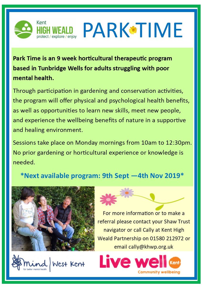 Next Park Time program starts this Sept! Get outdoors & get well! #nature therapy with @WestKentMind and @shawtrust #naturalhealthservice