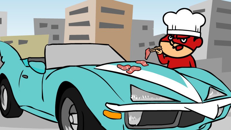 「人の車で焼く肉は美味いなぁ! #肉の日 」|吉田@鷹の爪団(本物)のイラスト