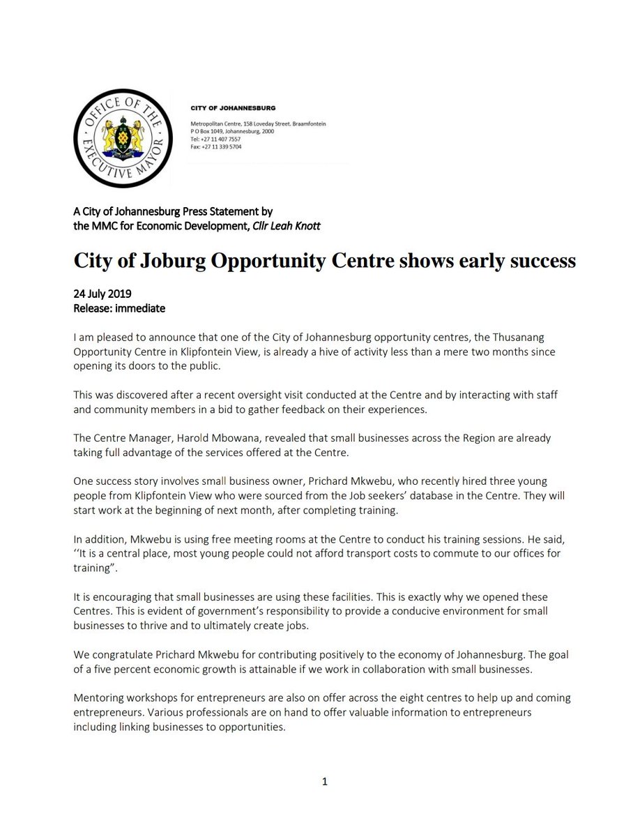 HermanMashaba's tweet image. Such wonderful news👏👌
#JoburgAtWork