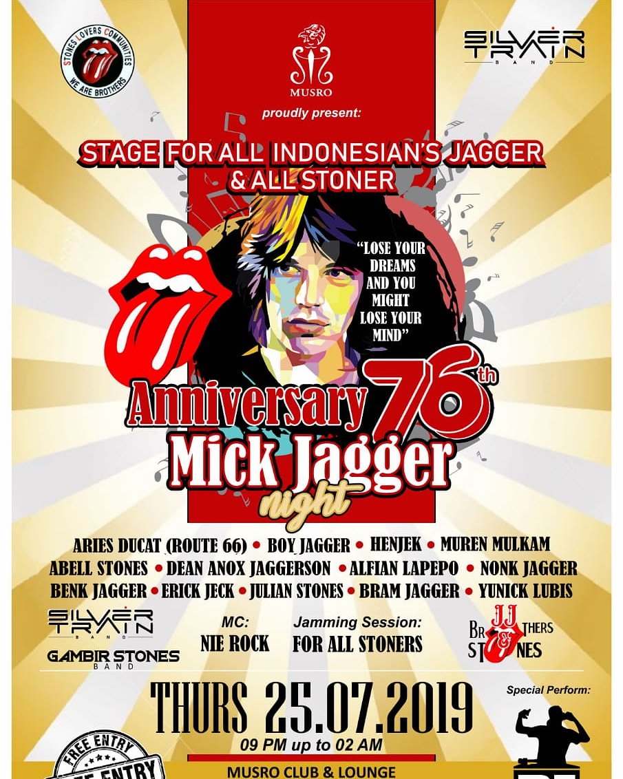 MusicRoomJKT's tweet photo. #thisthursday #7pmonwards #freeentry #tribute #anniversary76th #mickjeger #rollingstones #livemusic #drinks #food #musro #musicroom #borobudurhotel https://t.co/XX9WSYri4V