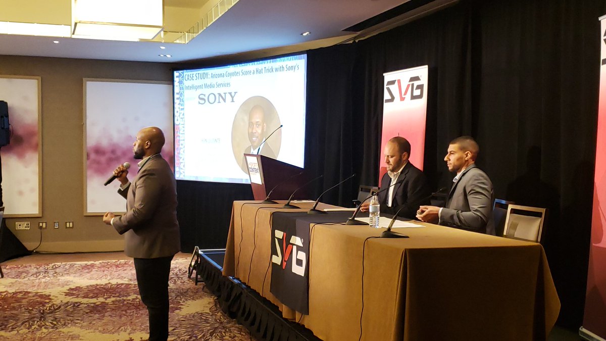 RobSVG's tweet image. .@SonyProUSA&apos;s Deon LeCointe tees up a case study on the Arizona Coyotes use of Navigator X at #SVGscm