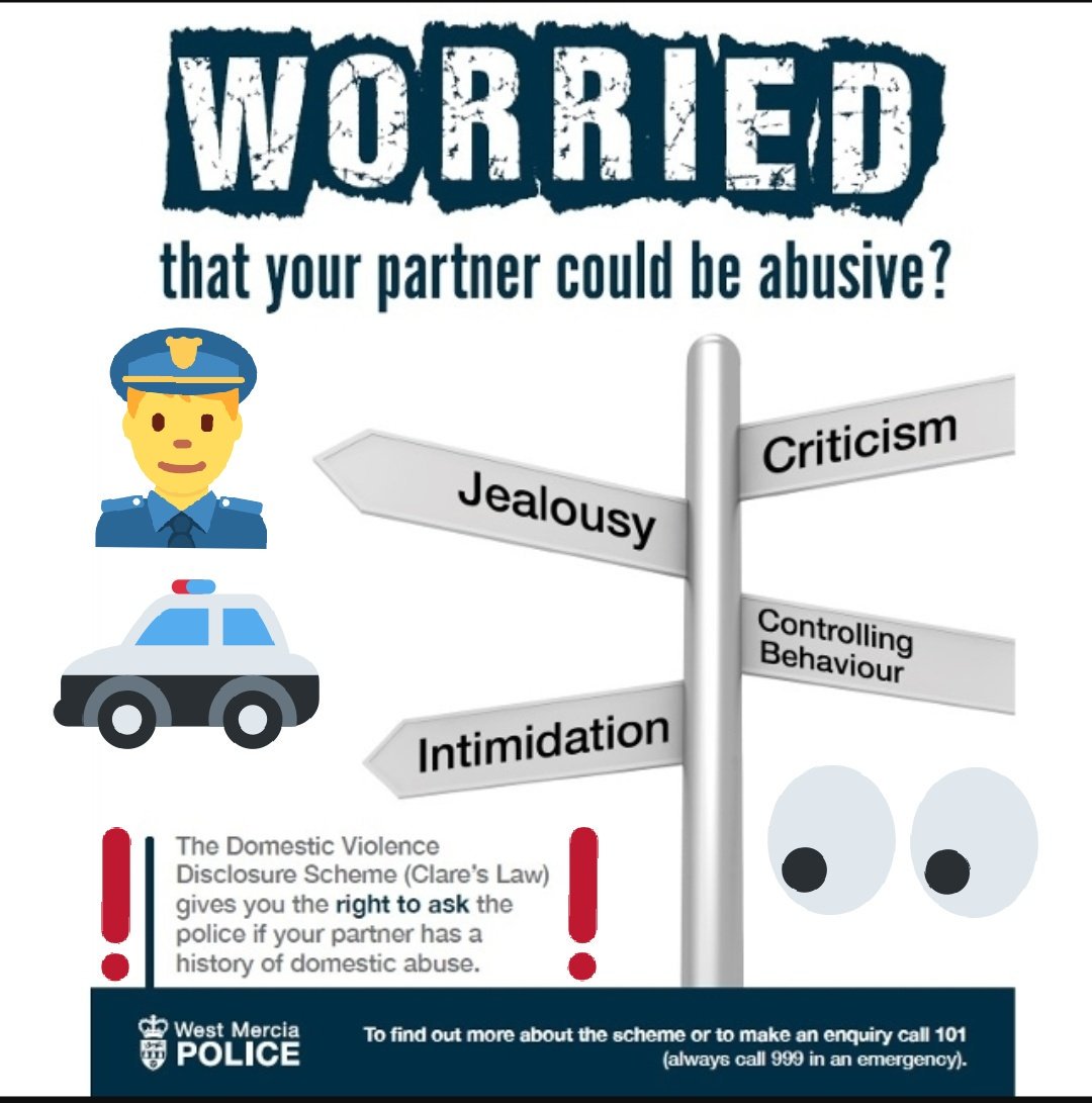 PC_Fulford's tweet photo. Did you know about #Clareslaw ?👀 Are you worried about your partners #behaviour? 🛑 Are you #Concerned?😳 You have the #Righttoask the #Police if they do have a past #domesticabuse History 👮♀️👮♂️ #ReachforHelp #Ask They won't find out 👍 @DAWestMercia @WMerciaPolice https://t.co/BeegyXFXdS