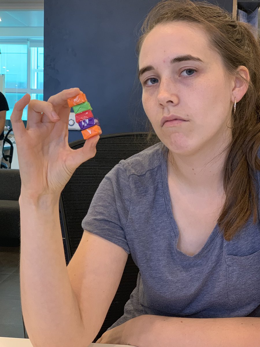beckyandsara's tweet photo. A burger made from Starburst. Look how proud she is. https://t.co/Q3ZhnZeWgU