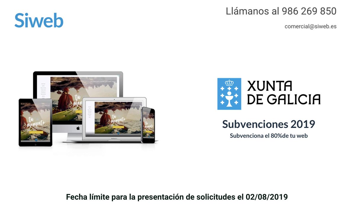 getsiweb's tweet photo. ⚡️⚡️La @Xunta ha abierto el plazo para la subvención de servicios web⚡️⚡️Visita: https://t.co/50KPkrrDdZ
Si ya tienes web, esta subvención también es para ti, entran ¡¡Marketing digital y Posicionamiento SEO!! 
¡¡Llámanos al 986 269 850!!
🏃‍♀️🏃‍♂️¡¡Corre!!🏃‍♀️🏃‍♂️
Fecha límite 02/08/2019 https://t.co/FDHXorDgwq