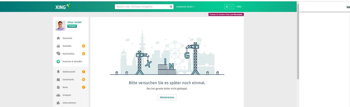 RecruiterOli's tweet photo. @XING_de welch vertrauter Anblick :(  + der Talentmanager ist verbuggt ohne Ende, obwohl Kundenservice und Support schon seit mehr als einer Woche fieberhaft nach einer Lösung suchen :)  #Fail https://t.co/U6rSShtMGS