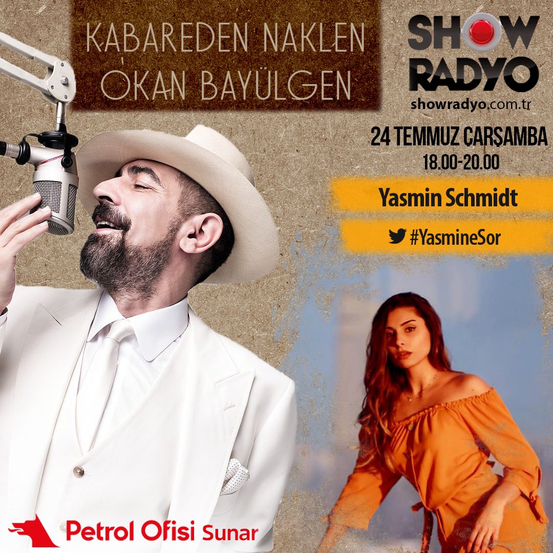ShowRadyo's tweet photo. Hanımlar, Beyler 😎⠀⠀⠀⠀⠀⠀⠀⠀⠀⠀⠀⠀⠀⠀⠀⠀
Petrol Ofisi'nin sunduğu Kabareden Naklen Okan Bayülgen, 18.00’de #TurkiyeninShowRadyosu’nda! 🎸🎙Kabarenin bugünkü konuğu,Yasmin Schmidt. @okanbayulgen @Yasminott @petrolofisi #showradyo #muzik #YasmineSor #petrolofisi https://t.co/8Lqs8N1ULK