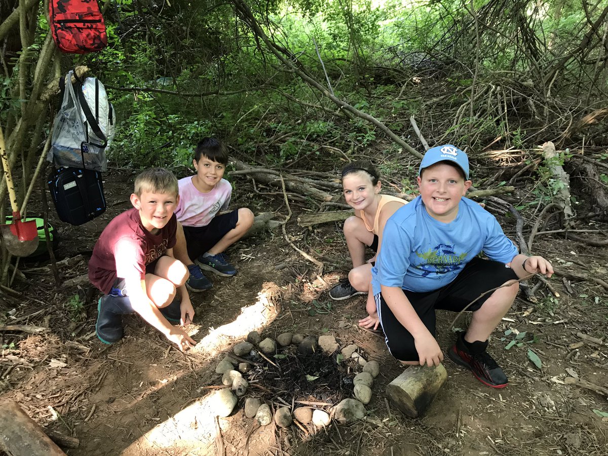 MrsDalonzo's tweet photo. Stopped by the @SCSDNatureCTR to see Mr. Elkins and his campers learning how to build shelters and start fires safely using the resources around them. It is incredible to see how innovative students can be when they interact with nature! #wildernesscamp https://t.co/mXN6LuhOBm
