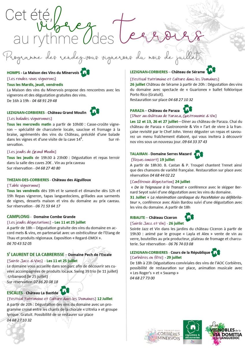 Rencontrer les vignerons qui ouvrent leurs domaines pour vous faire découvrir les vins 🍷 autour d'animations
<a href="/grand_moulin/">Château Grand Moulin</a>  <a href="/CombeGrande/">combe grande</a> <a href="/LesAiguilloux/">Château Aiguilloux</a>