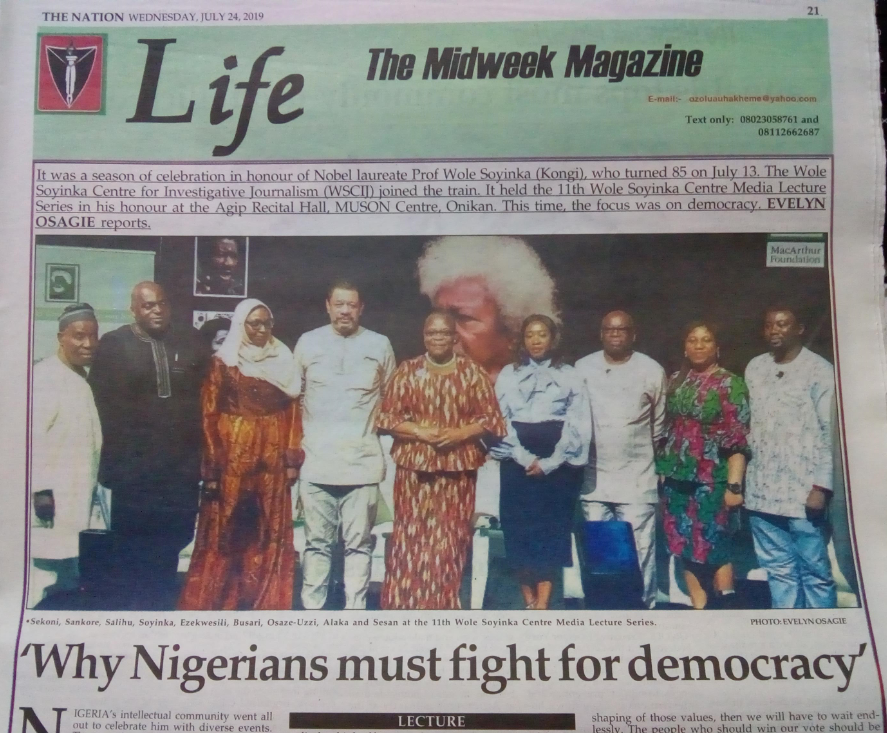 WSoyinkaCentre's tweet photo. In today's edition of 'Life' the midweek magazine of @TheNationNews , Evelyn Osagie ( @speaktoevelyn ) writes on the #11WSCLecture held 13 July.
'Why Nigerians must fight for democracy.'
Full read - https://t.co/v5eZ7NfylB https://t.co/TQpVkm896Z