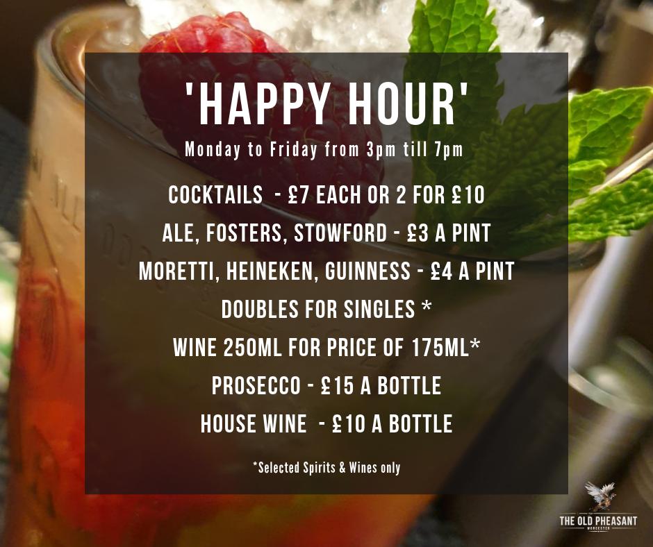 Break up the week and cool down with 'Happy Hour' at The Old Pheasant and enjoy the sunshine on our rooftop terrace! 🌞🍻🍷 #WorcestershireHour