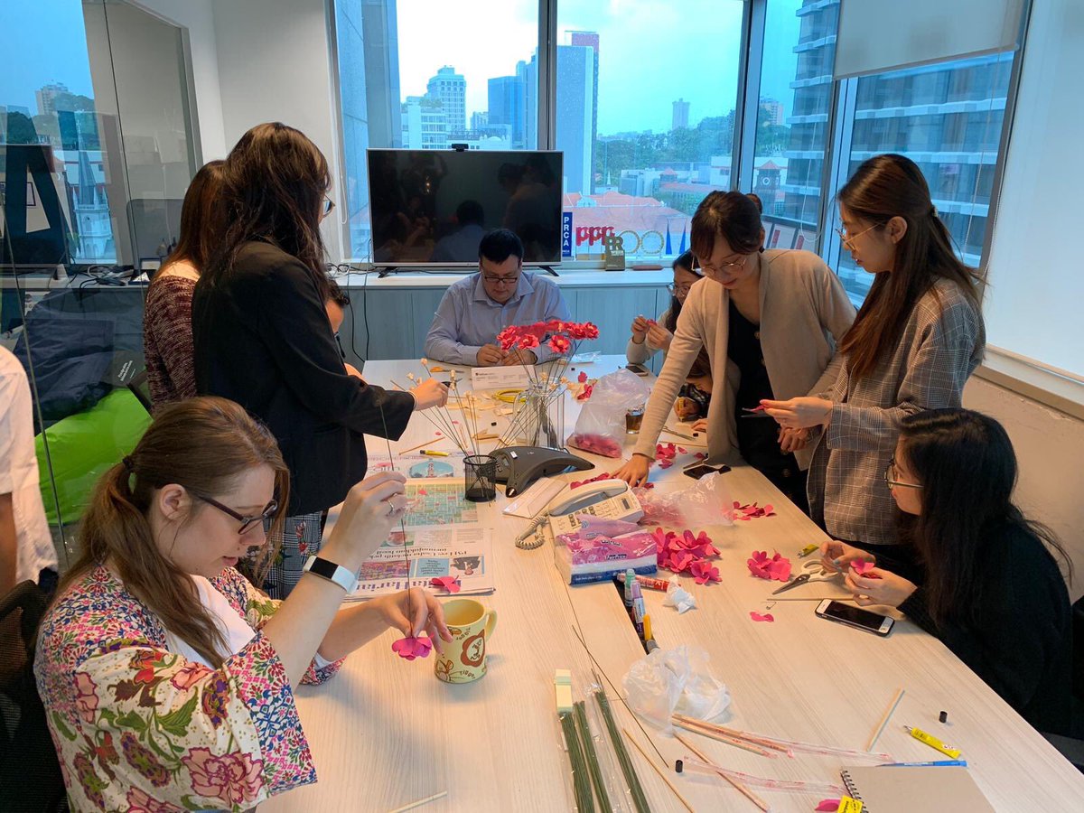 HA_SGP's tweet photo. #Care is one of our values at The Hoffman Agency, and we spent our lunch hour creating paper flowers for the Breast Cancer Foundation's upcoming Pink Ribbon Walk 2019! #InsideHA #BCFSG #HASG https://t.co/ukIlVEViO4